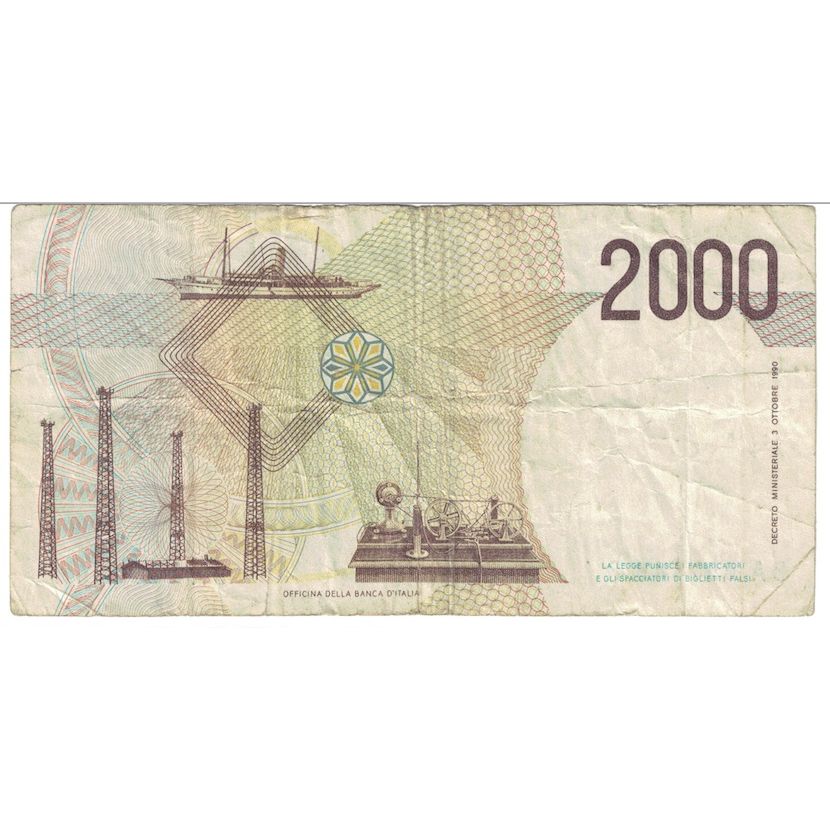 Banknote, Italy, 2000 Lire, D.1990, KM:115, VG(8-10)