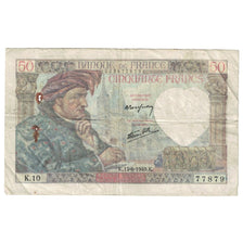Francja, 50 Francs, Jacques Coeur, 1940, 1940-06-13, VG(8-10), Fayette:19.1