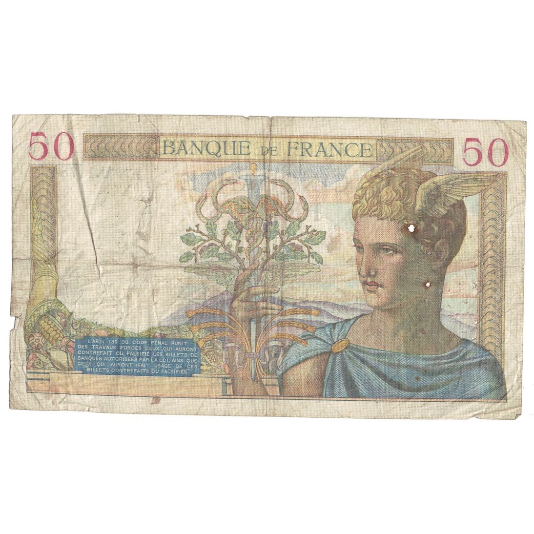 Francia, 50 Francs, Cérès, 1939, 1939-12-21, B, Fayette:18.36, KM:85b