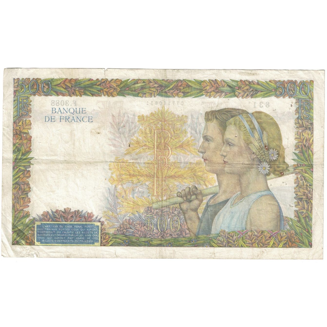 Frankrijk, 500 Francs, La Paix, 1941, 1941-06-11, B+, Fayette:32.18, KM:95b