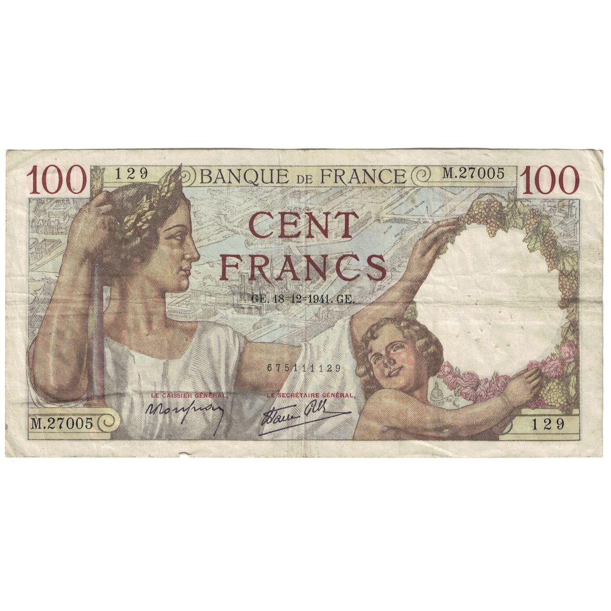 Francia, 100 Francs, Sully, 1941, 1941-12-18, B+, Fayette:26.57, KM:94