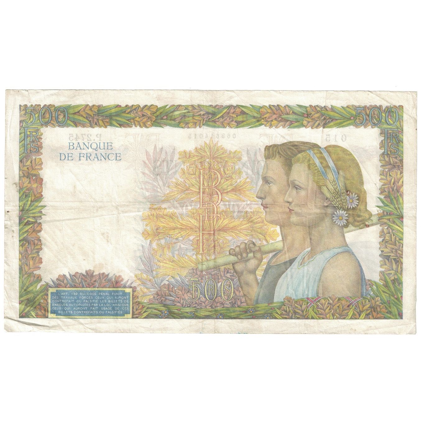 Francja, 500 Francs, La Paix, 1941, 1941-04-30, F(12-15), Fayette:32.15, KM:95b