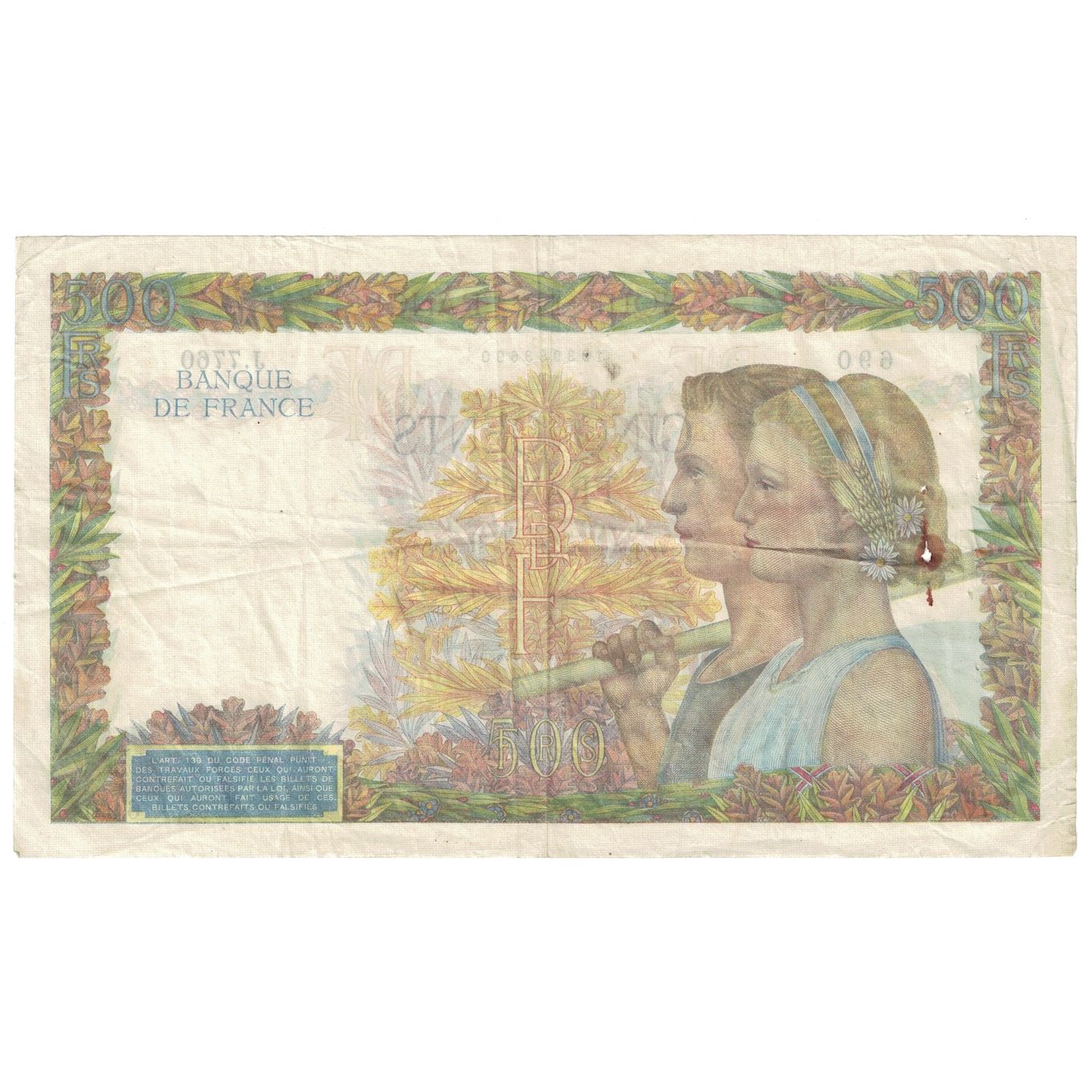 Frankreich, 500 Francs, La Paix, 1943, 1943-01-07, SGE+, Fayette:32.44, KM:95b