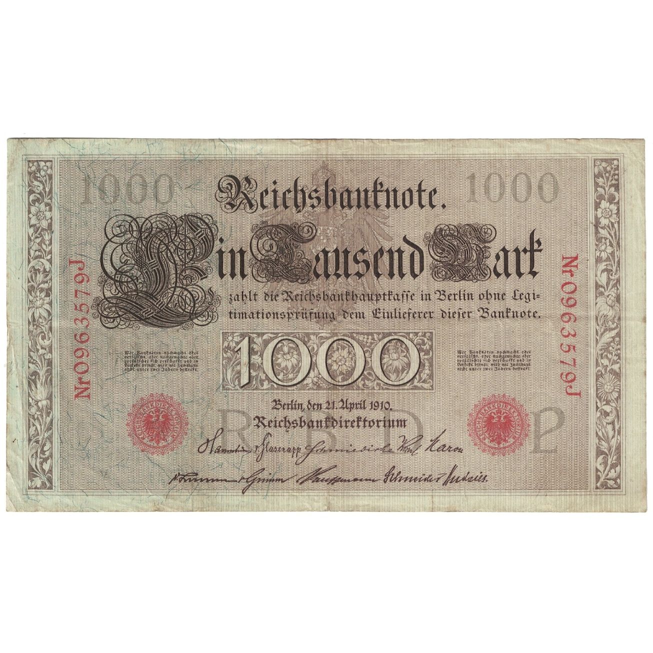 Nota, Alemanha, 1000 Mark, 1910, 1910-04-21, KM:44b, VF(30-35)