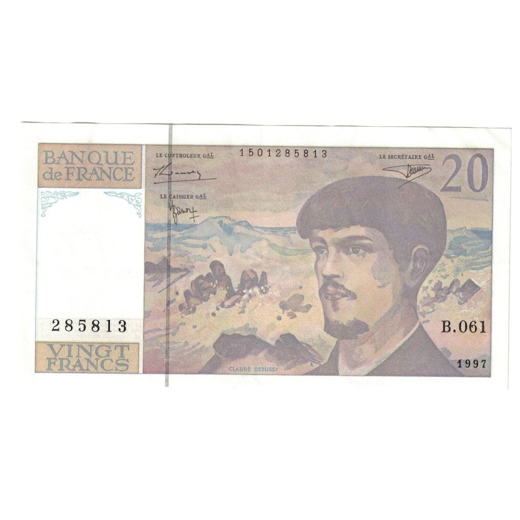 França, 20 Francs, Debussy, 1997, UNC(63), Fayette:66ter.02A61, KM:151i
