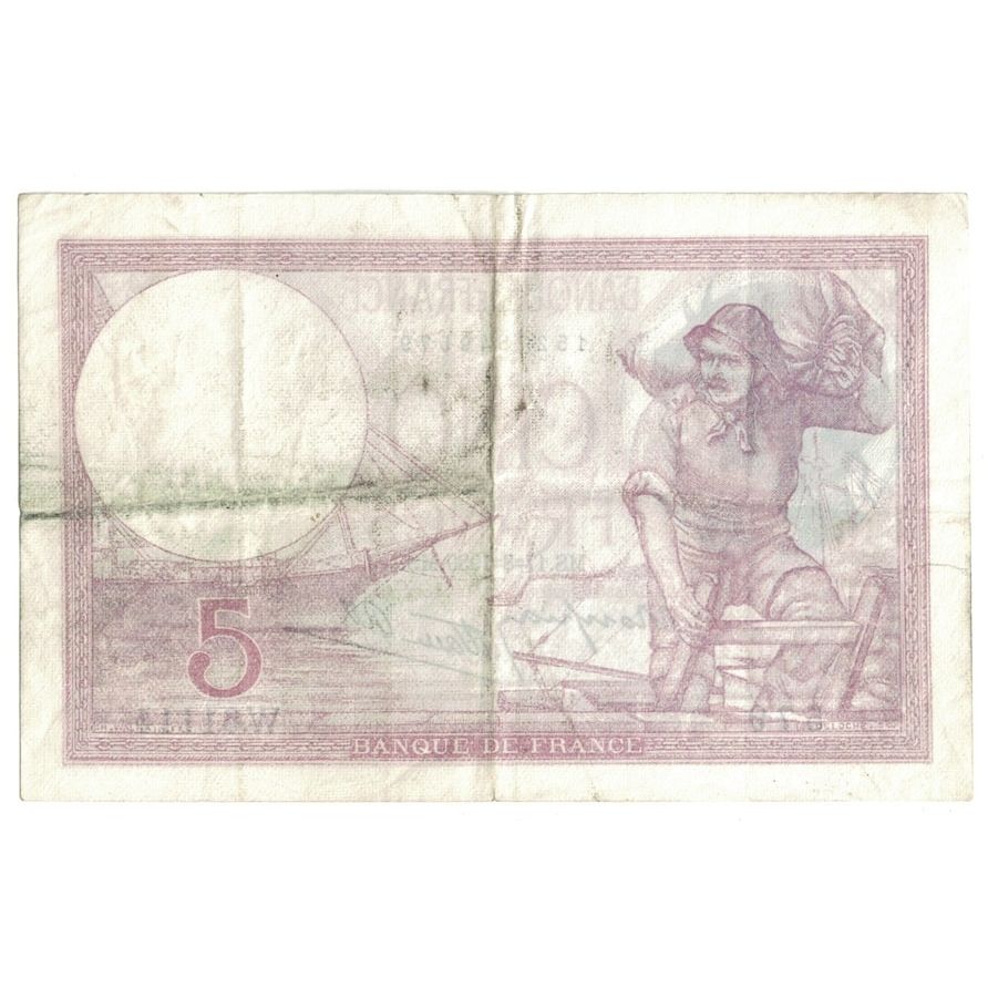 França, 5 Francs, Violet, 1939, 1939-08-17, EF(40-45), Fayette:4.10, KM:83