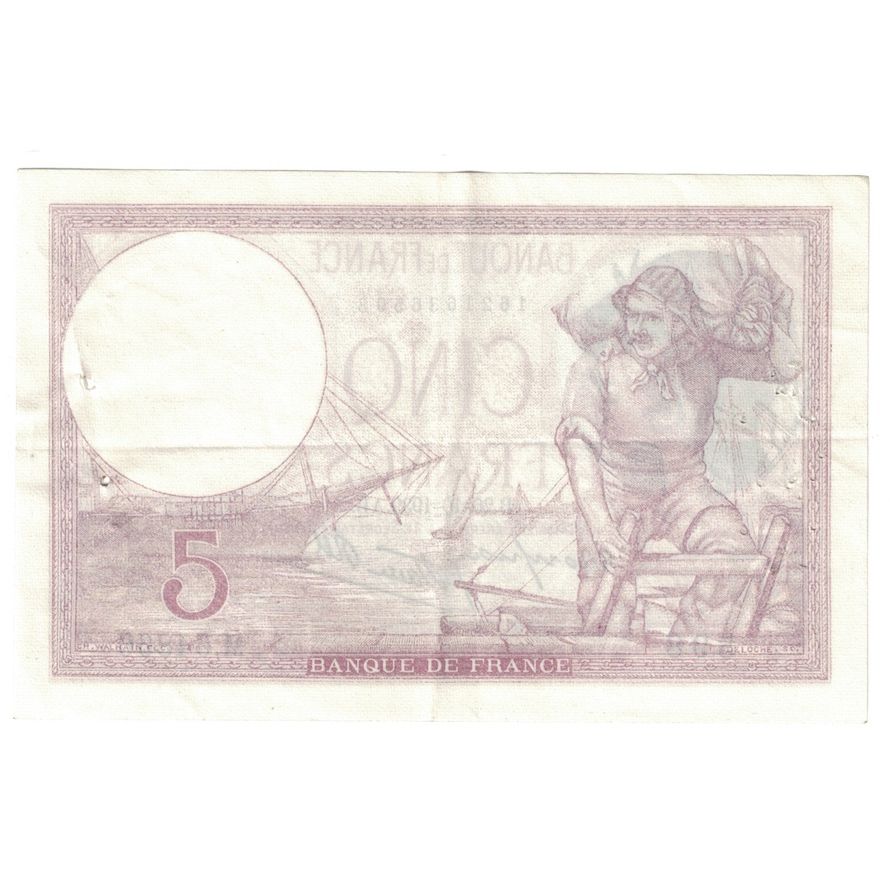 France, 5 Francs, Violet, 1939, 1939-10-26, AU(50-53), Fayette:4.13, KM:83