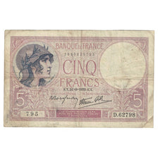 France, 5 Francs, Violet, 1939, 1939-09-21, B+, Fayette:04.09, KM:83