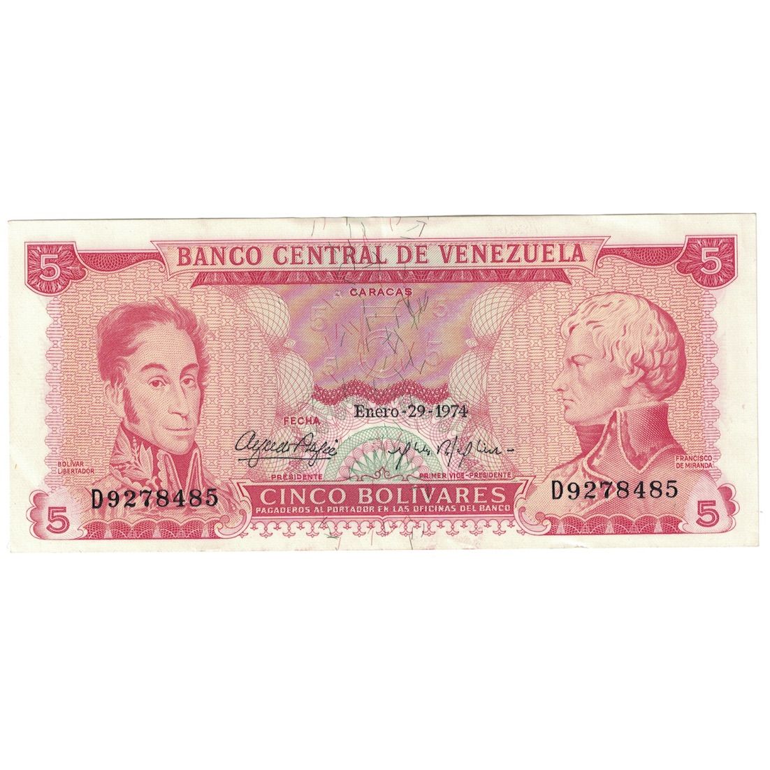 Billet, Venezuela, 5 Bolivares, 1974, 1974-01-29, KM:50h, NEUF