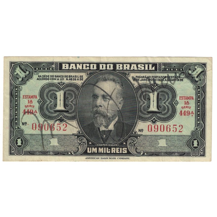 Billet, Brésil, 1 Mil Reis, L.1923, KM:110Ba, B+