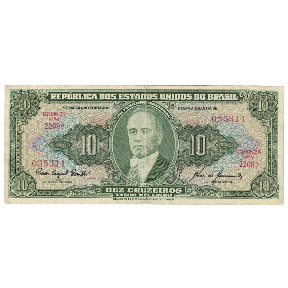 Banknote, Brazil, 10 Cruzeiros, 1953-1960, KM:159f, VF(20-25)