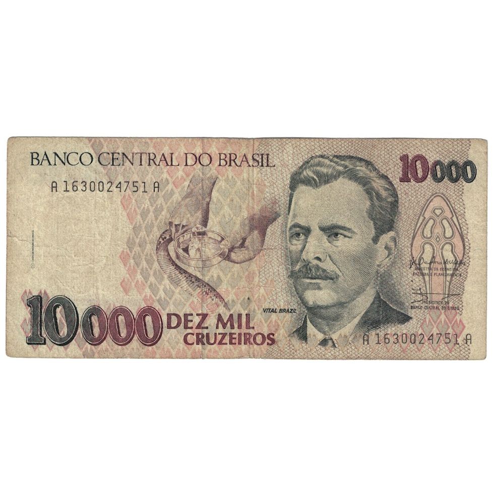 Nota, Brasil, 10,000 Cruzeiros, 1992, KM:233b, VG(8-10)