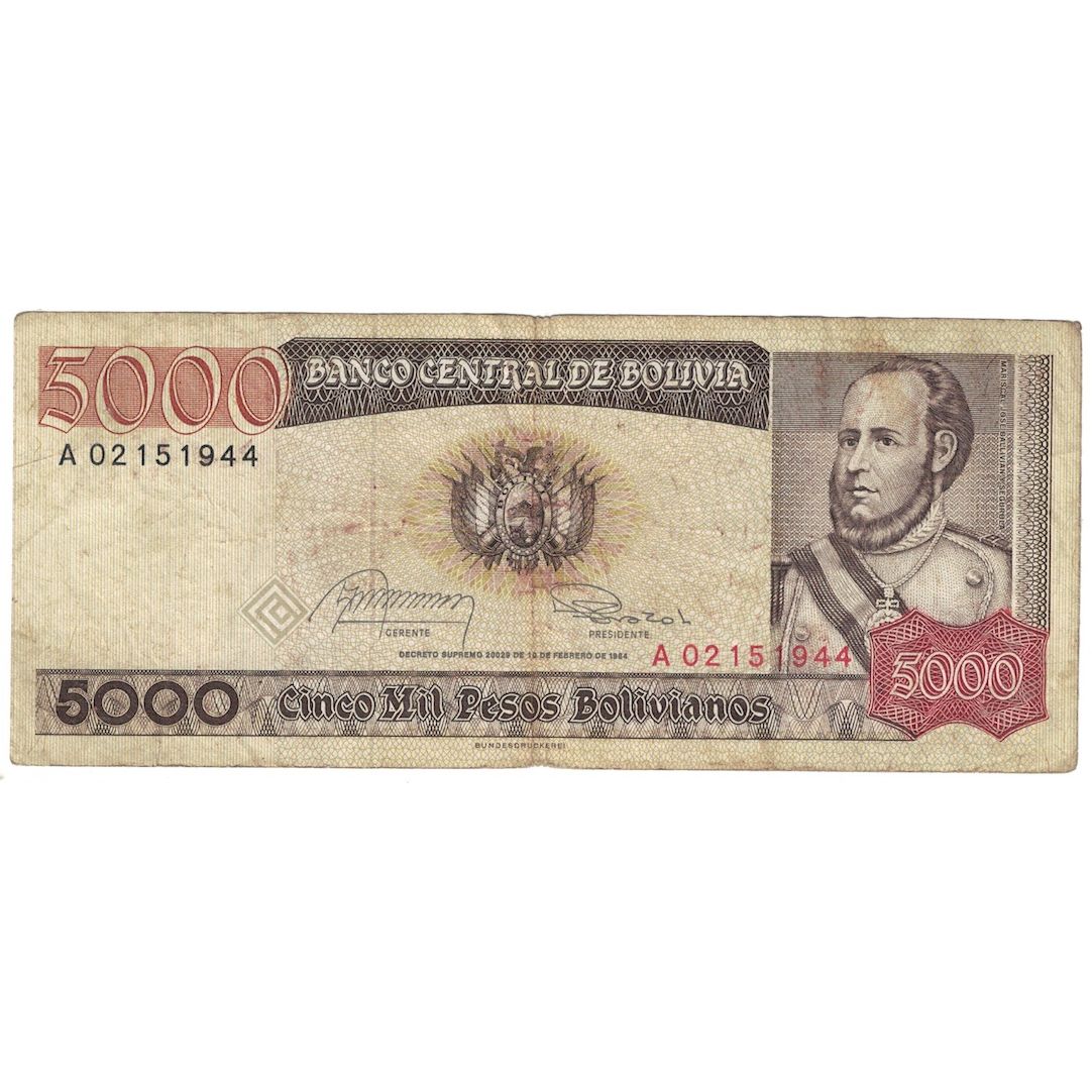Billet, Bolivie, 5000 Pesos Bolivianos, 1981-1984, KM:168a, B