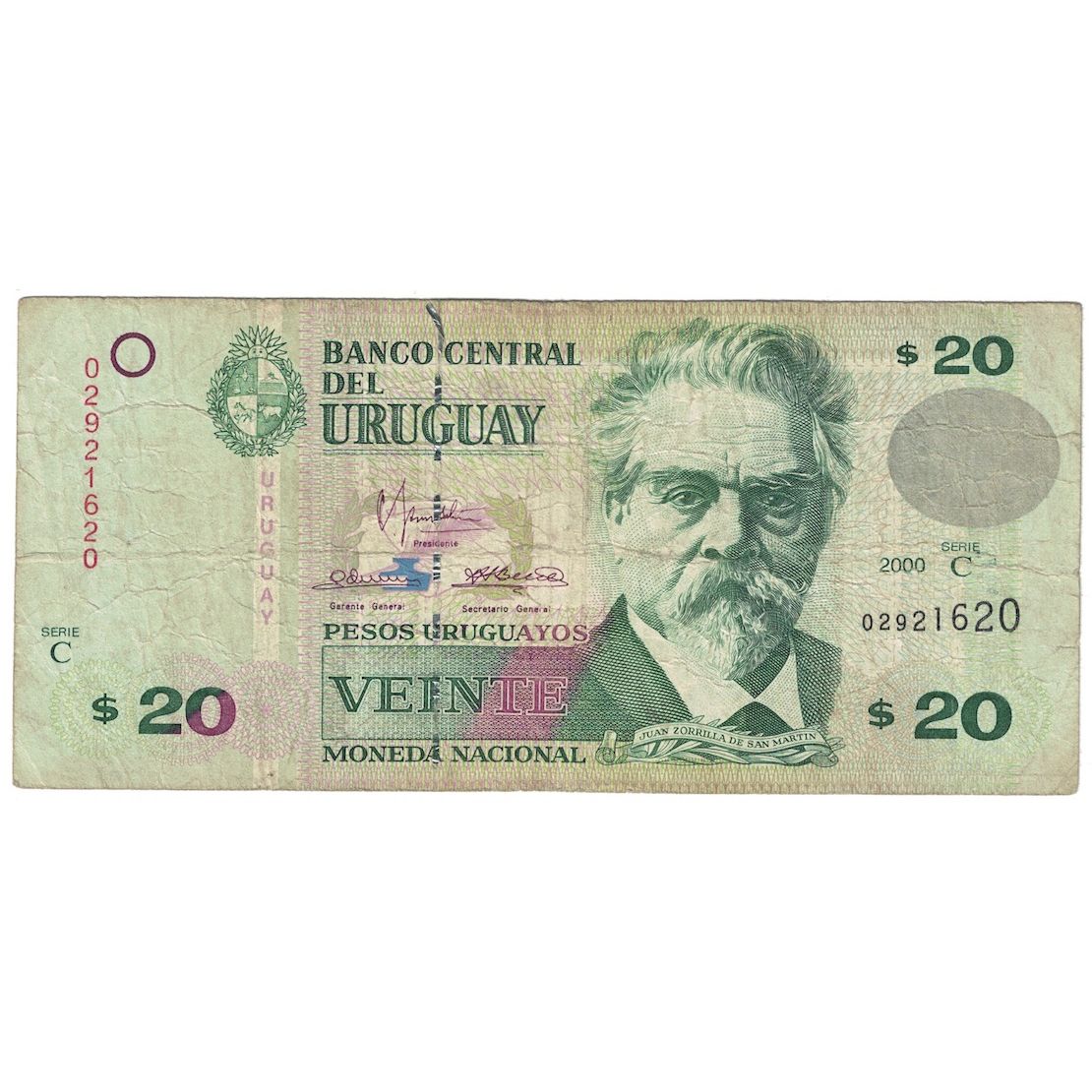 Billete, 20 Pesos Uruguayos, 2000, Uruguay, KM:83a, RC