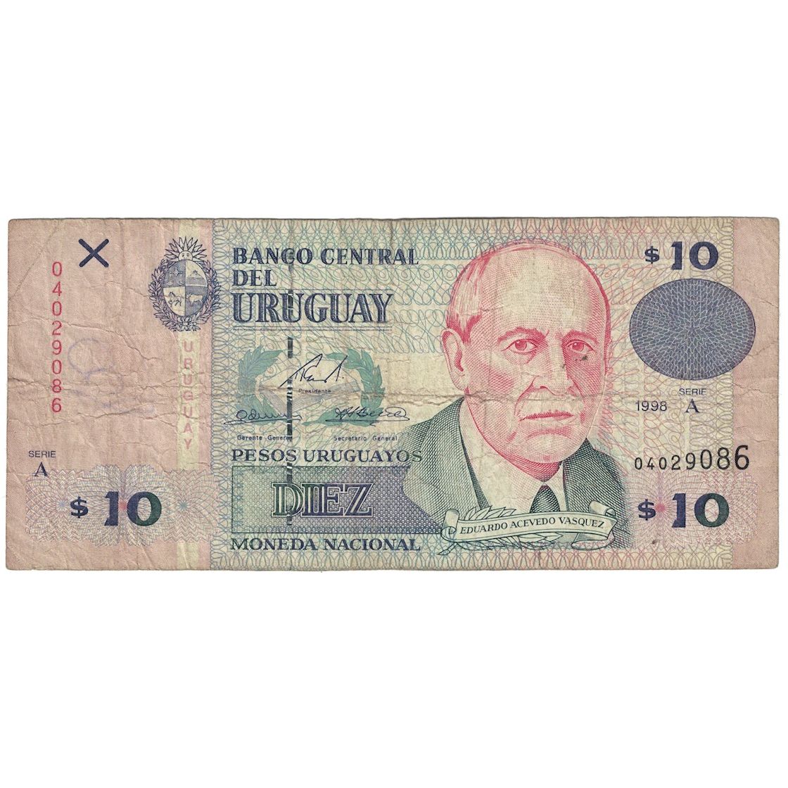 Banconote, Uruguay, 10 Pesos Uruguayos, 1998, KM:81a, MB