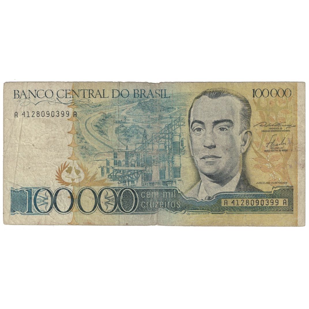 Biljet, Brazilië, 100,000 Cruzeiros, Undated (1985), KM:205a, B+