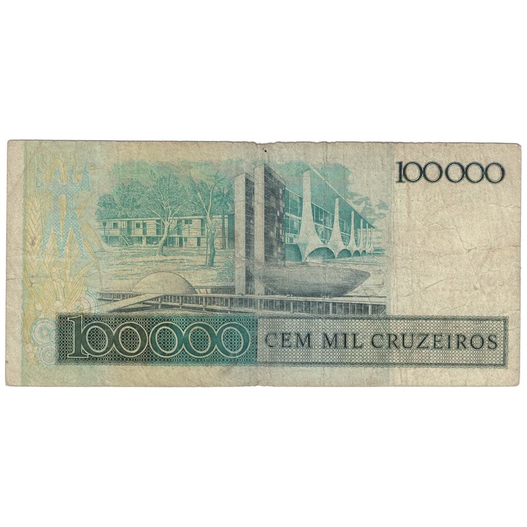 Biljet, Brazilië, 100,000 Cruzeiros, Undated (1985), KM:205a, B+