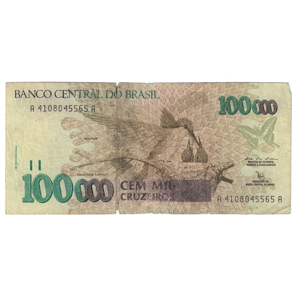 Nota, Brasil, 100,000 Cruzeiros, 1992-1993, KM:235d, VG(8-10)