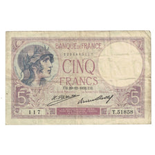 Francia, 5 Francs, Violet, 1932, 1932-12-29, B+, Fayette:3.16, KM:72d