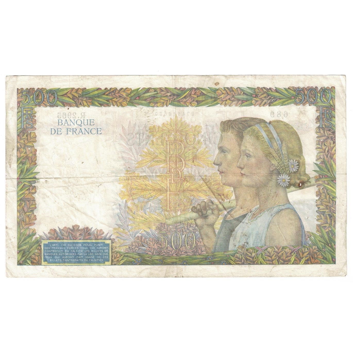 Francia, 500 Francs, La Paix, 1941, 1941-05-21, MB+, Fayette:32.17, KM:95b