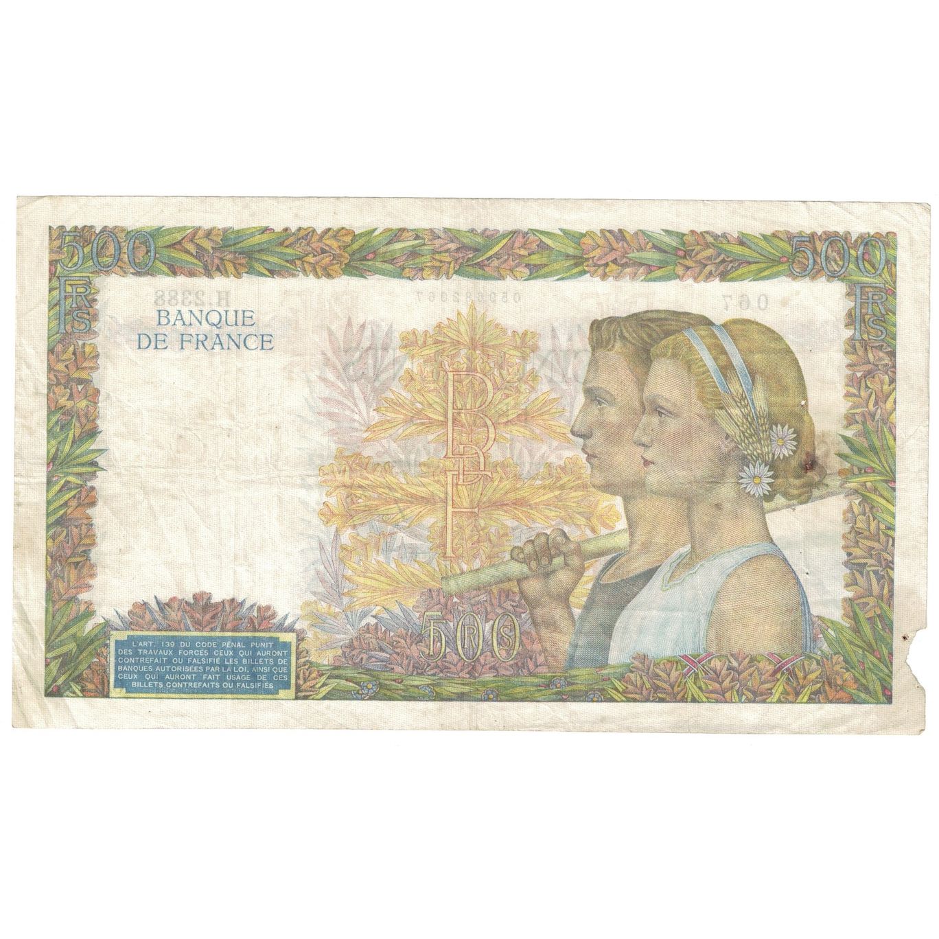 Frankreich, 500 Francs, La Paix, 1941, 1941-02-06, S+, Fayette:32.14, KM:95b