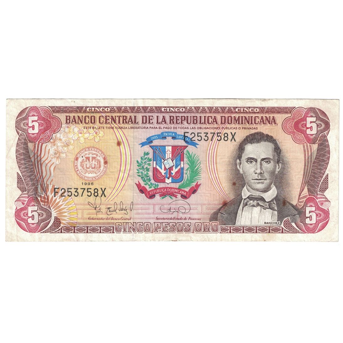 Billet, Dominican Republic, 5 Pesos Oro, 1996, KM:152a, TTB+