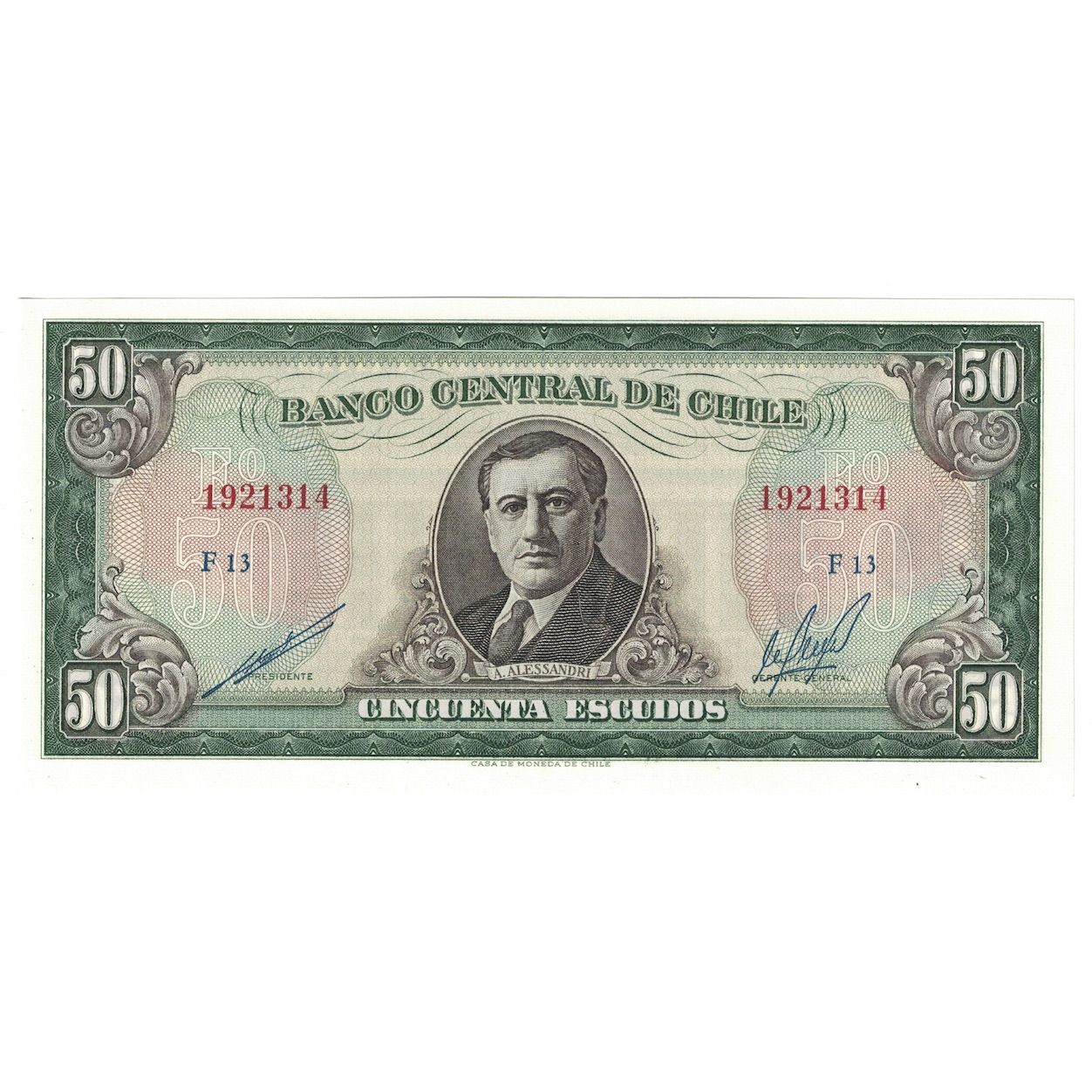 Banconote, Cile, 50 Escudos, Undated (1962-75), KM:140b, FDS