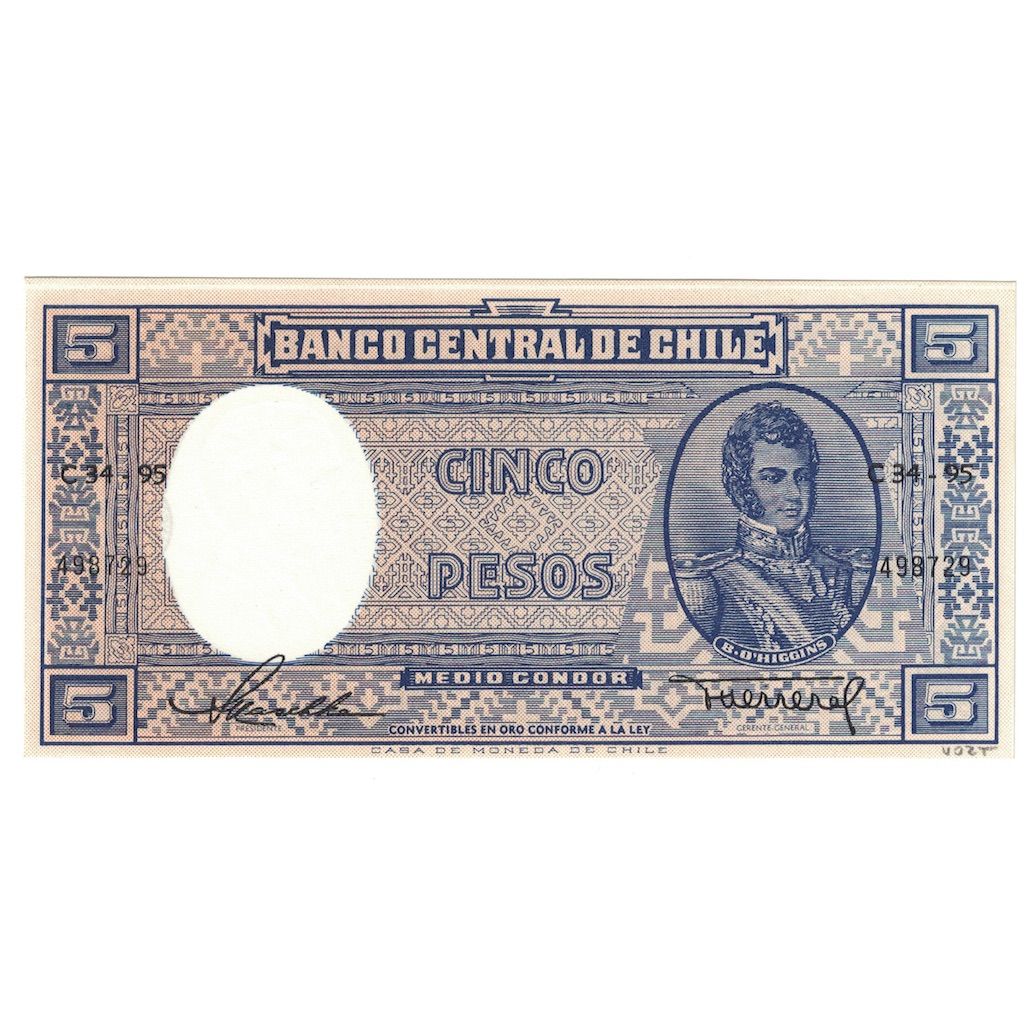 Geldschein, Chile, 5 Pesos = 1/2 Condor, Undated (1958-59), KM:119, UNZ