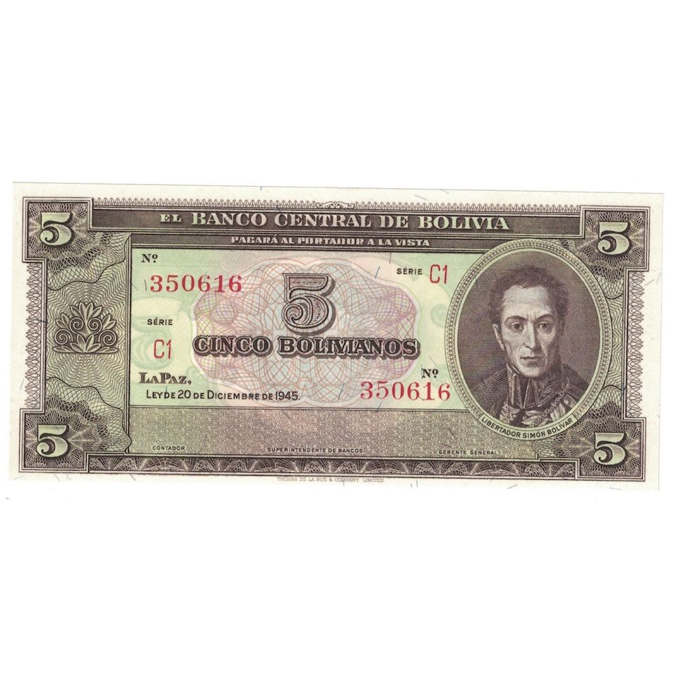 Billet, Bolivie, 5 Bolivianos, L.1945, 1945-12-20, KM:138d, NEUF
