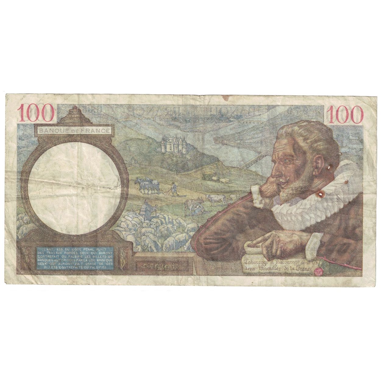 France, 100 Francs, Sully, 1939, 1939-10-26, VF(20-25), Fayette:26.12, KM:94