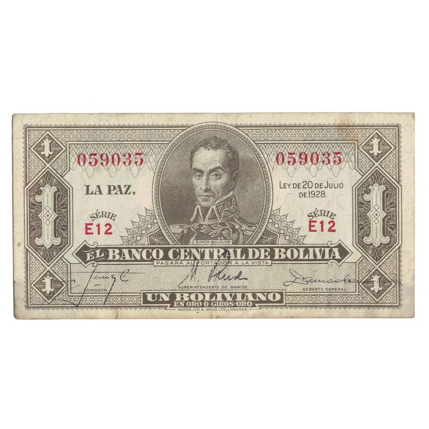 Biljet, Bolivia, 1 Boliviano, L.1928, KM:119a, TB