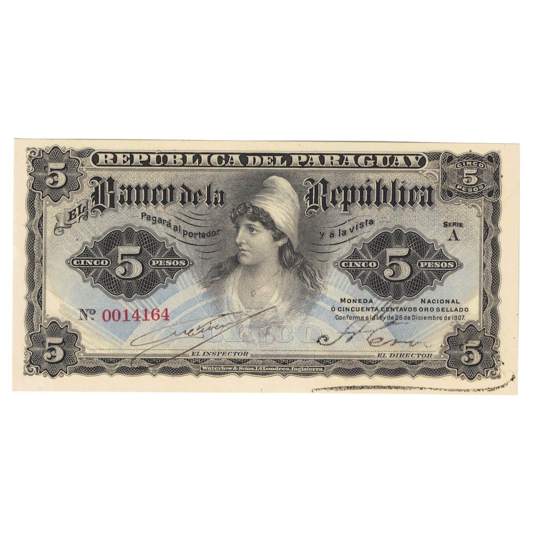 Billete, 5 Pesos M.N. = 1/2 Peso Oro, L.1907, Paraguay, KM:156, UNC