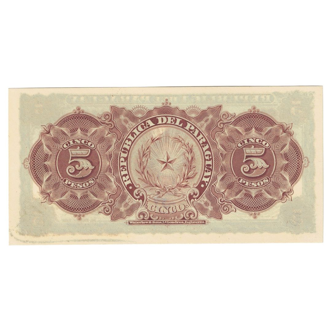 Billete, 5 Pesos M.N. = 1/2 Peso Oro, L.1907, Paraguay, KM:156, UNC