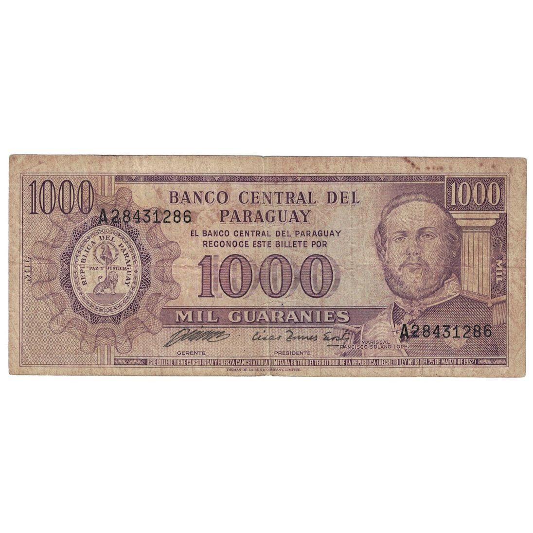 Banconote, Paraguay, 1000 Guaranies, ND(08/1963- ), KM:201a, B