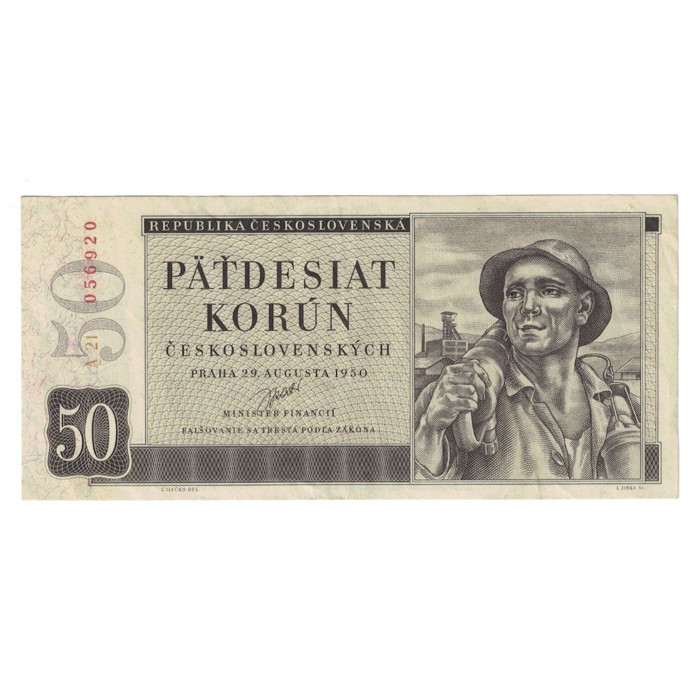 Banconote, Cecoslovacchia, 50 Korun, 1950, 1950-08-29, KM:71a, SPL-