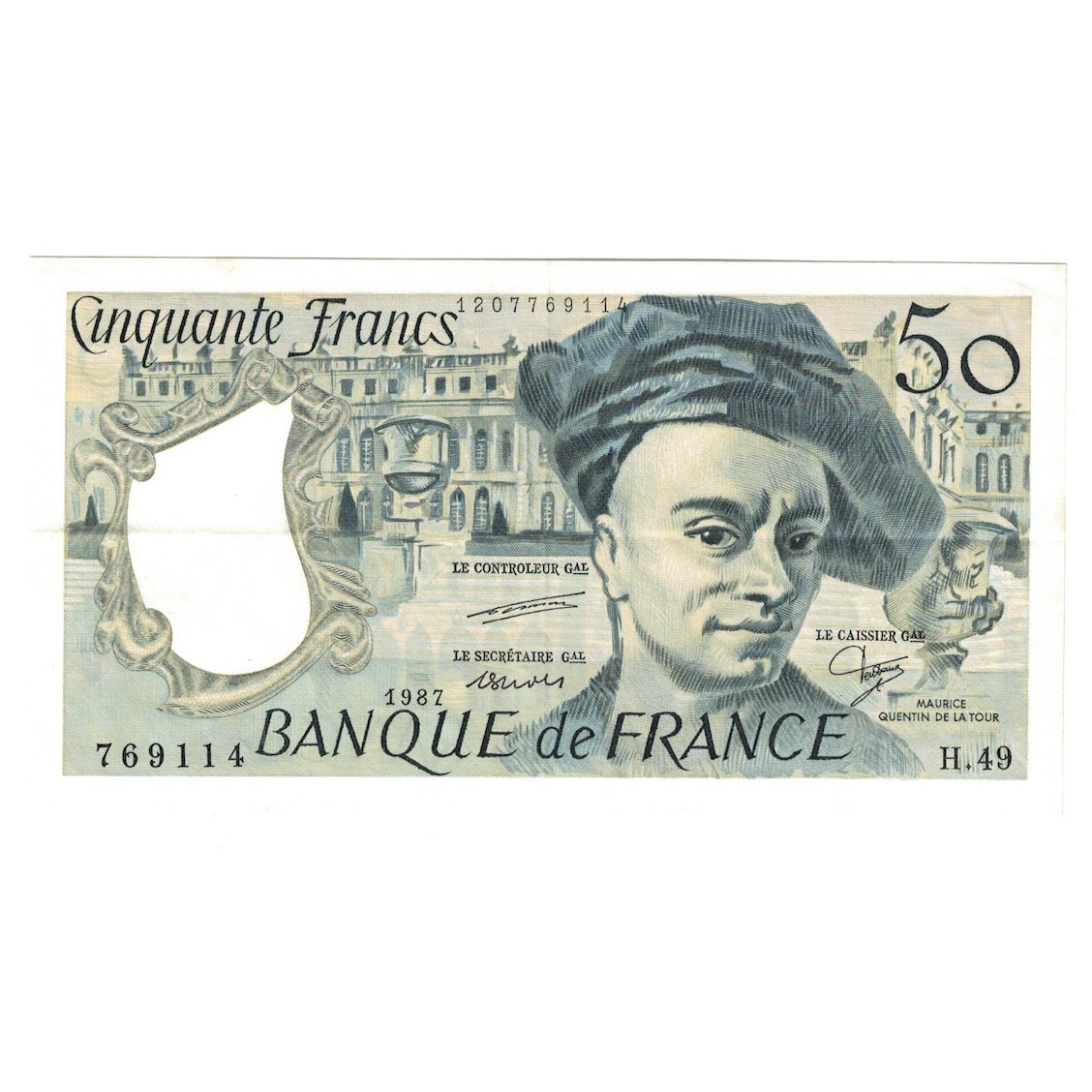 France, 50 Francs, Quentin de La Tour, 1987, AU(55-58), Fayette:67.13, KM:152c