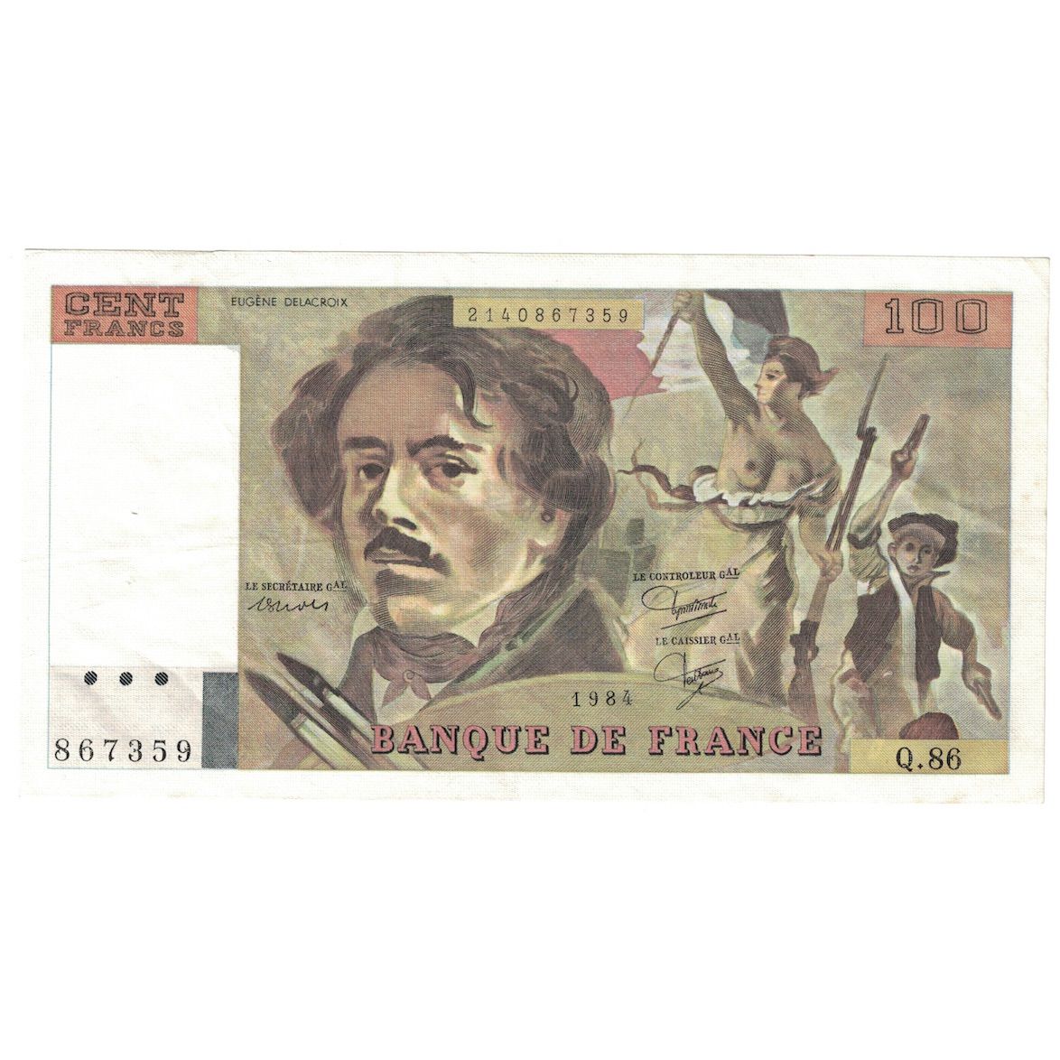 Francia, 100 Francs, Delacroix, 1984, BB+, Fayette:69.08a, KM:154b