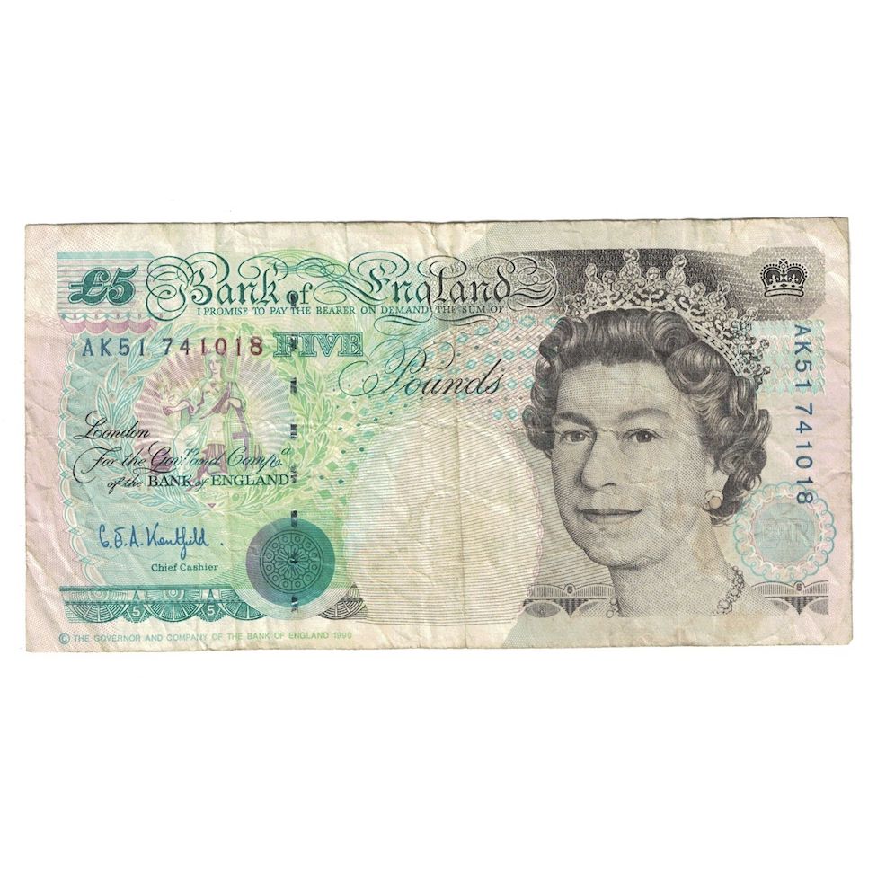 Billet, Grande-Bretagne, 5 Pounds, Undated (1990-91), KM:382a, B+