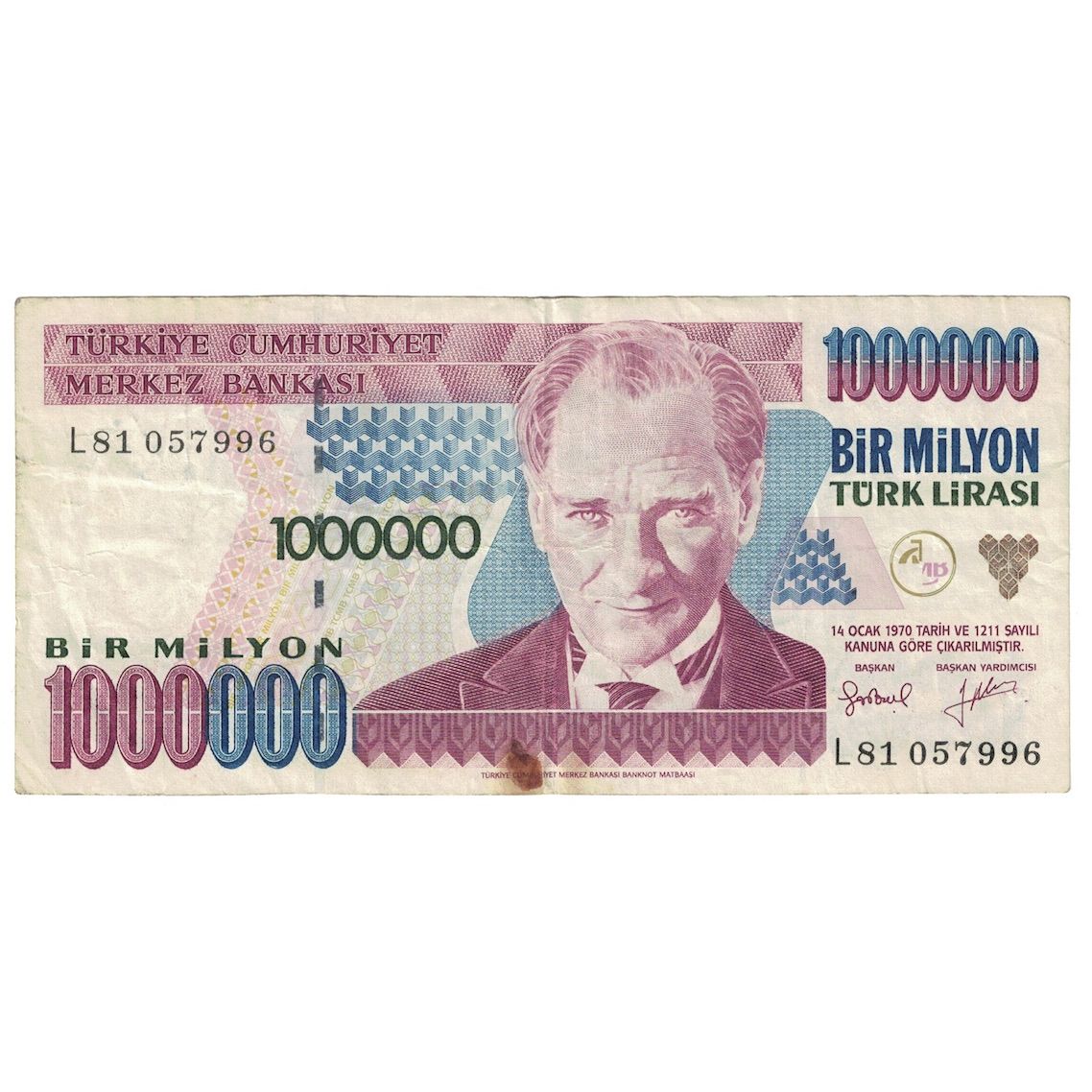 Geldschein, Türkei, 1,000,000 Lira, 2002, KM:213, S+