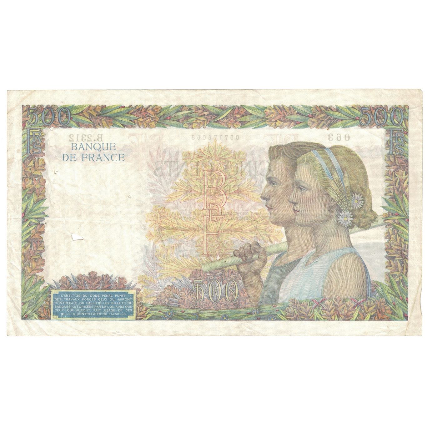 Francia, 500 Francs, La Paix, 1941, 1941-02-06, MB, Fayette:32.14, KM:95b
