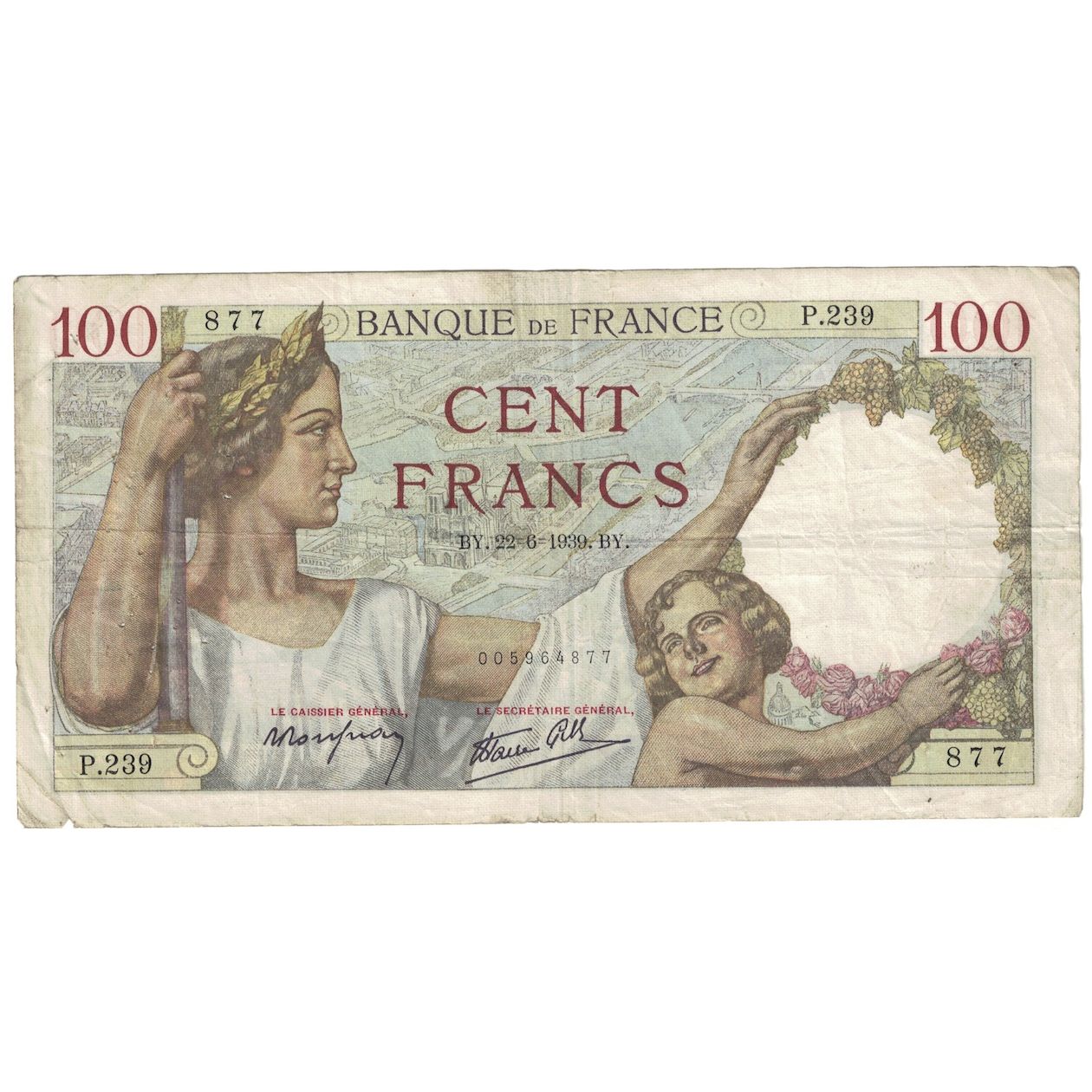 Francia, 100 Francs, Sully, 1939, 1939-06-22, BC+, Fayette:26.3, KM:94