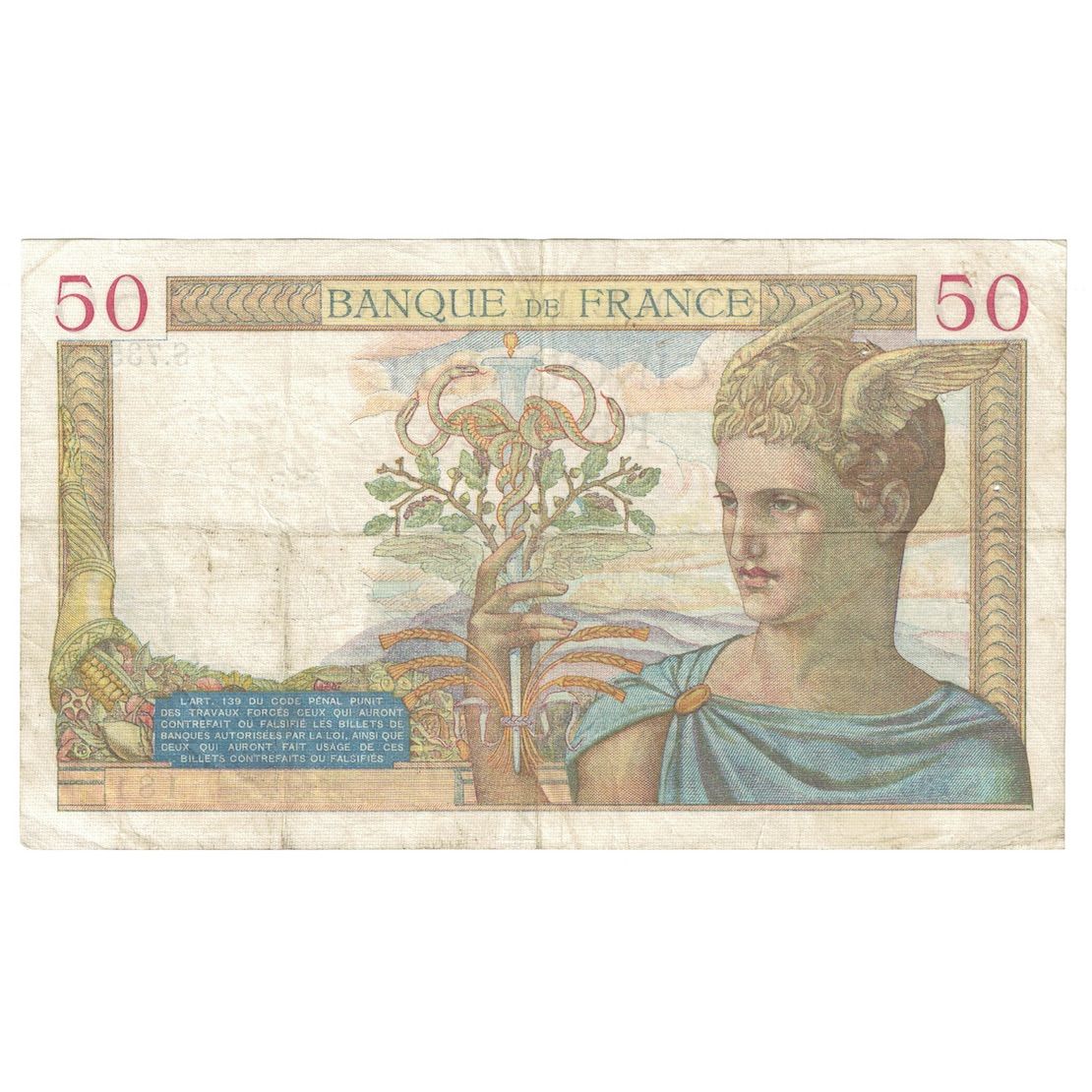 Francia, 50 Francs, Cérès, 1935, 1935-02-28, MBC, Fayette:17.5, KM:81