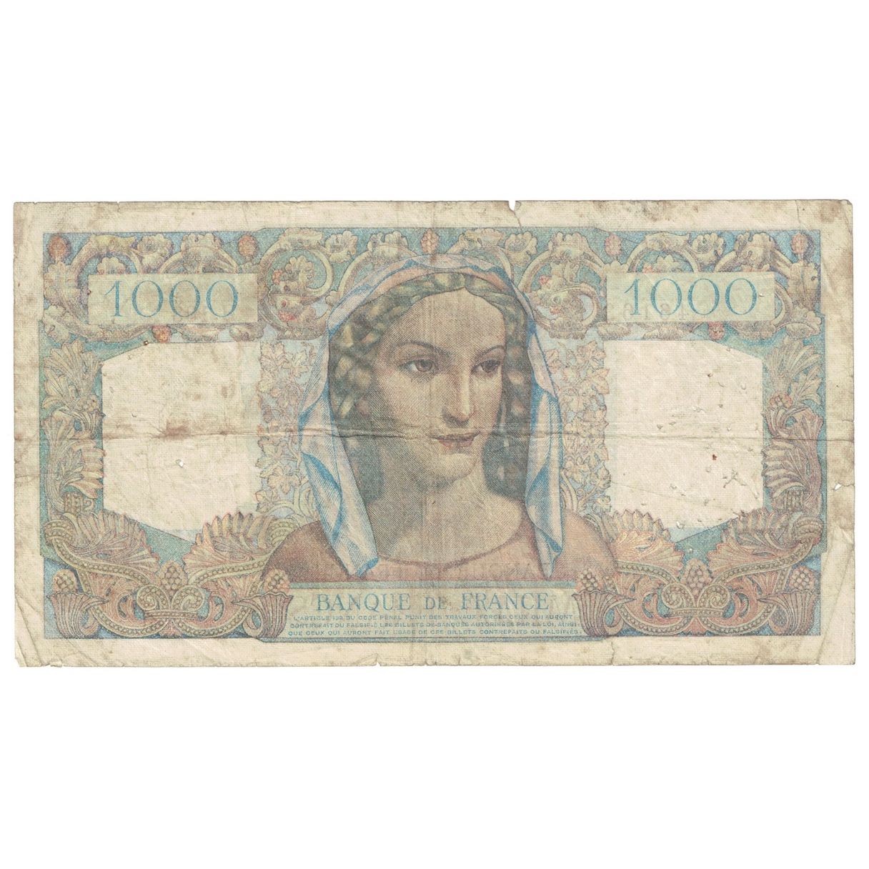 France, 1000 Francs, Minerve et Hercule, 1945, H.138, B, Fayette:41.8, KM:130a