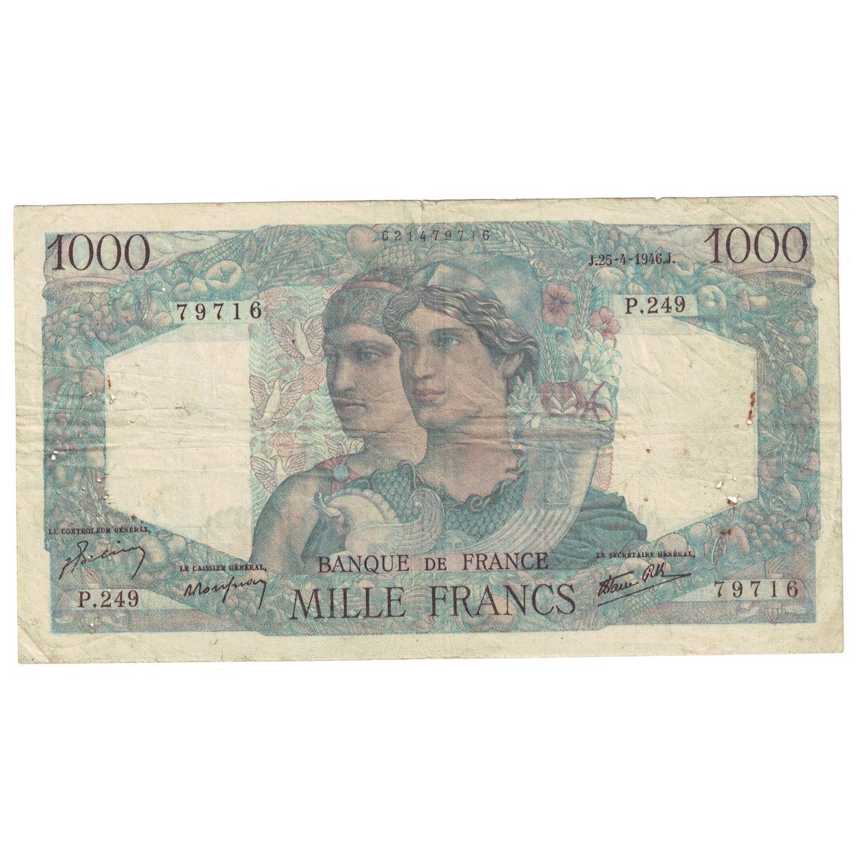 Francja, 1000 Francs, Minerve et Hercule, 1946, P.249, F(12-15), Fayette:41.13