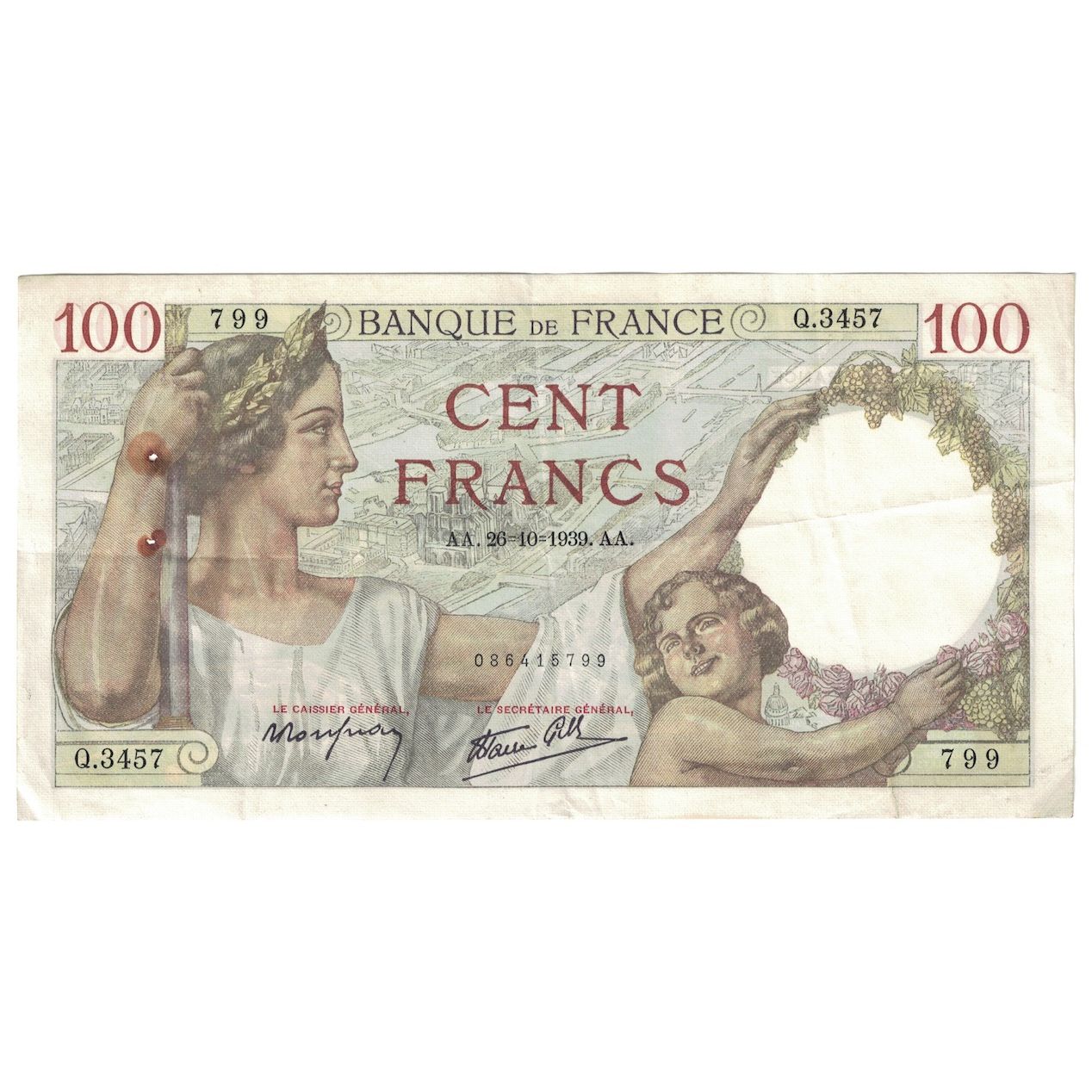 Francia, 100 Francs, Sully, 1939, 1939-10-26, MBC+, Fayette:26.12, KM:94