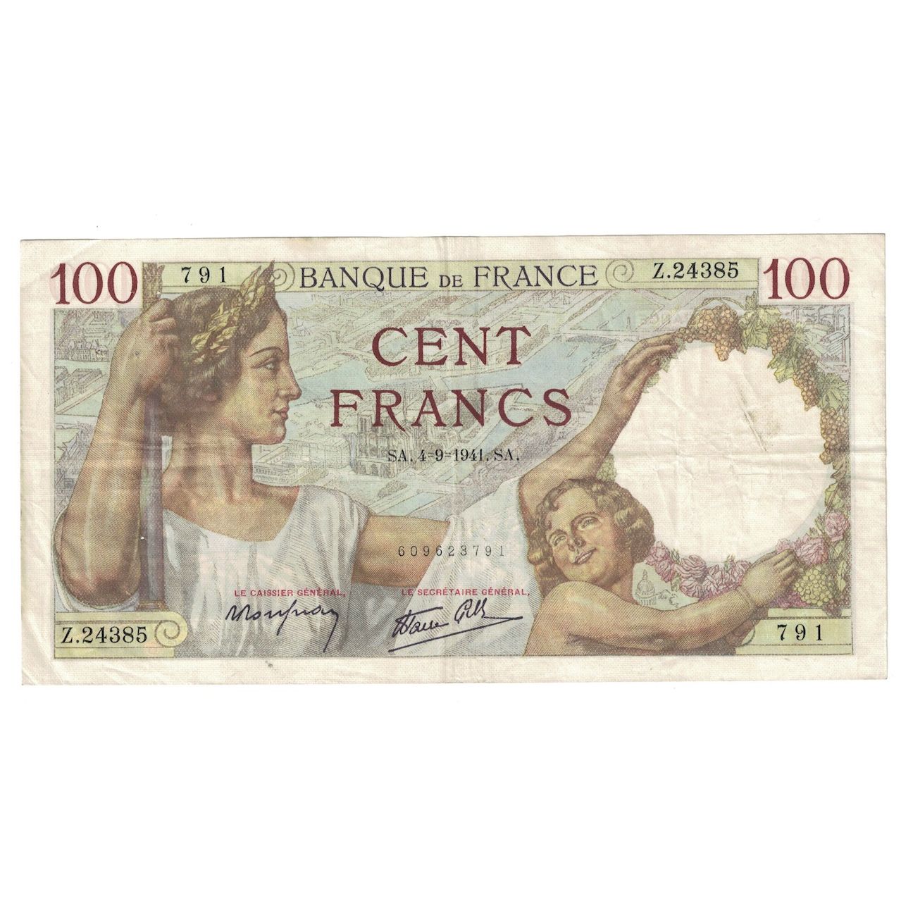 France, 100 Francs, Sully, 1941, 1941-09-04, TTB+, Fayette:26.57, KM:94