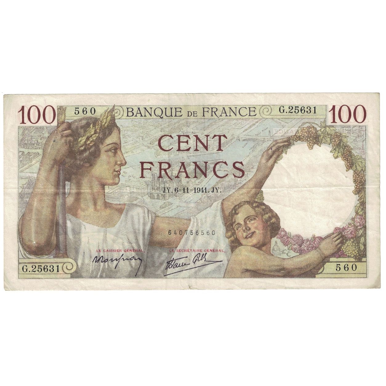 France, 100 Francs, Sully, 1941, 1941-11-06, EF(40-45), Fayette:26.60, KM:94