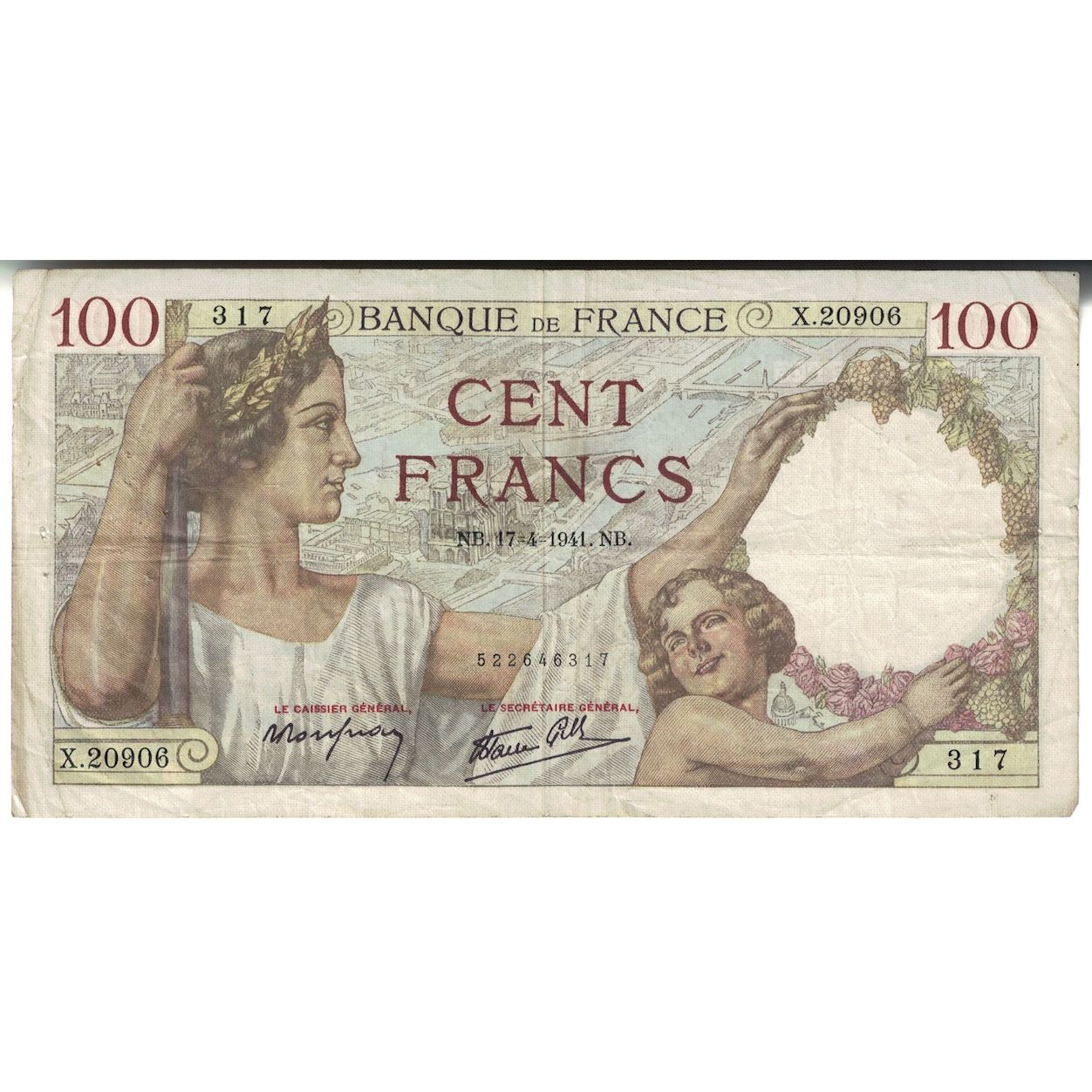 France, 100 Francs, Sully, 1941, 1941-04-17, TB+, Fayette:26.50, KM:94
