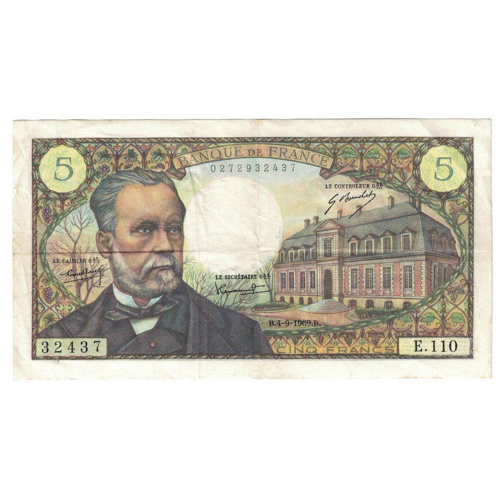 France, 5 Francs, Pasteur, 1969, 1969-09-04, EF(40-45), Fayette:61.11, KM:146b