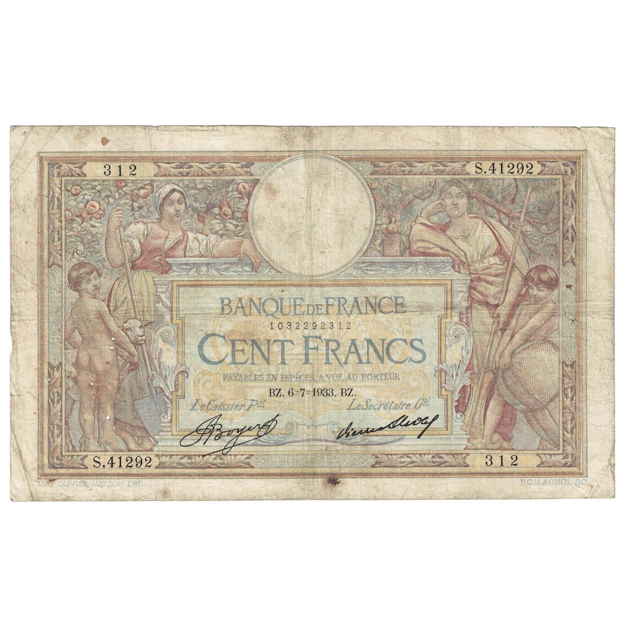 França, 100 Francs, Luc Olivier Merson, 1933, 1933-07-06, F(12-15)